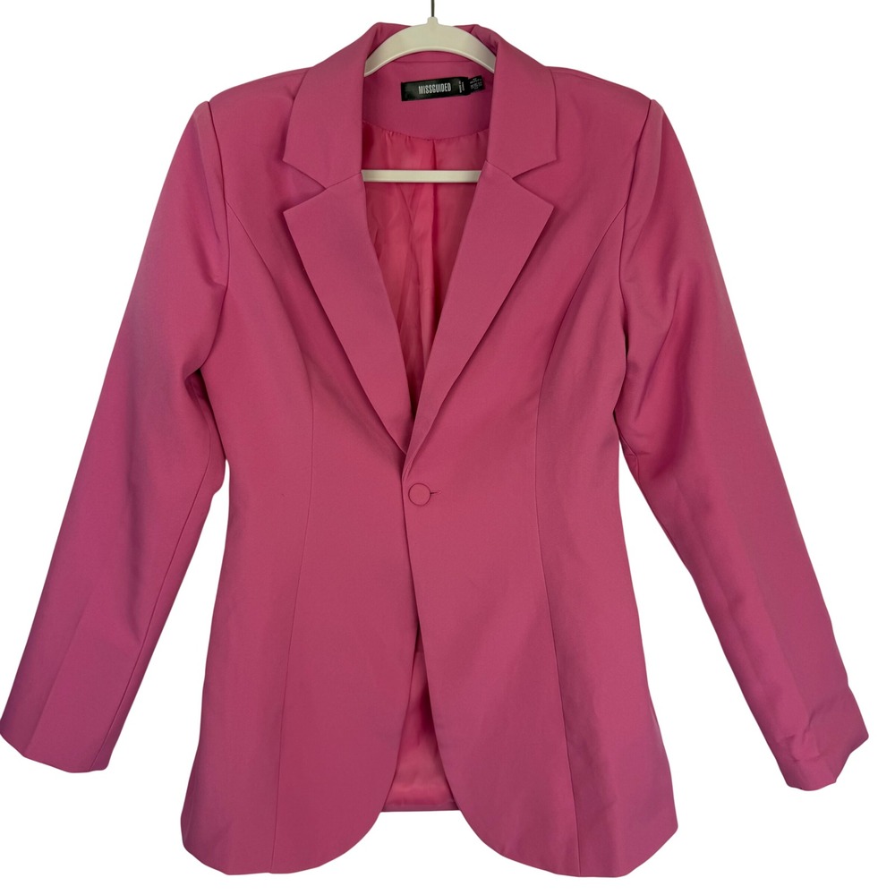Missguided Tailored Structured Blazer Jacket Womens Size 2 Pink Button Up